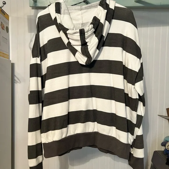 Charcoal and White Striped Hoodie - Picture 2 of 6
